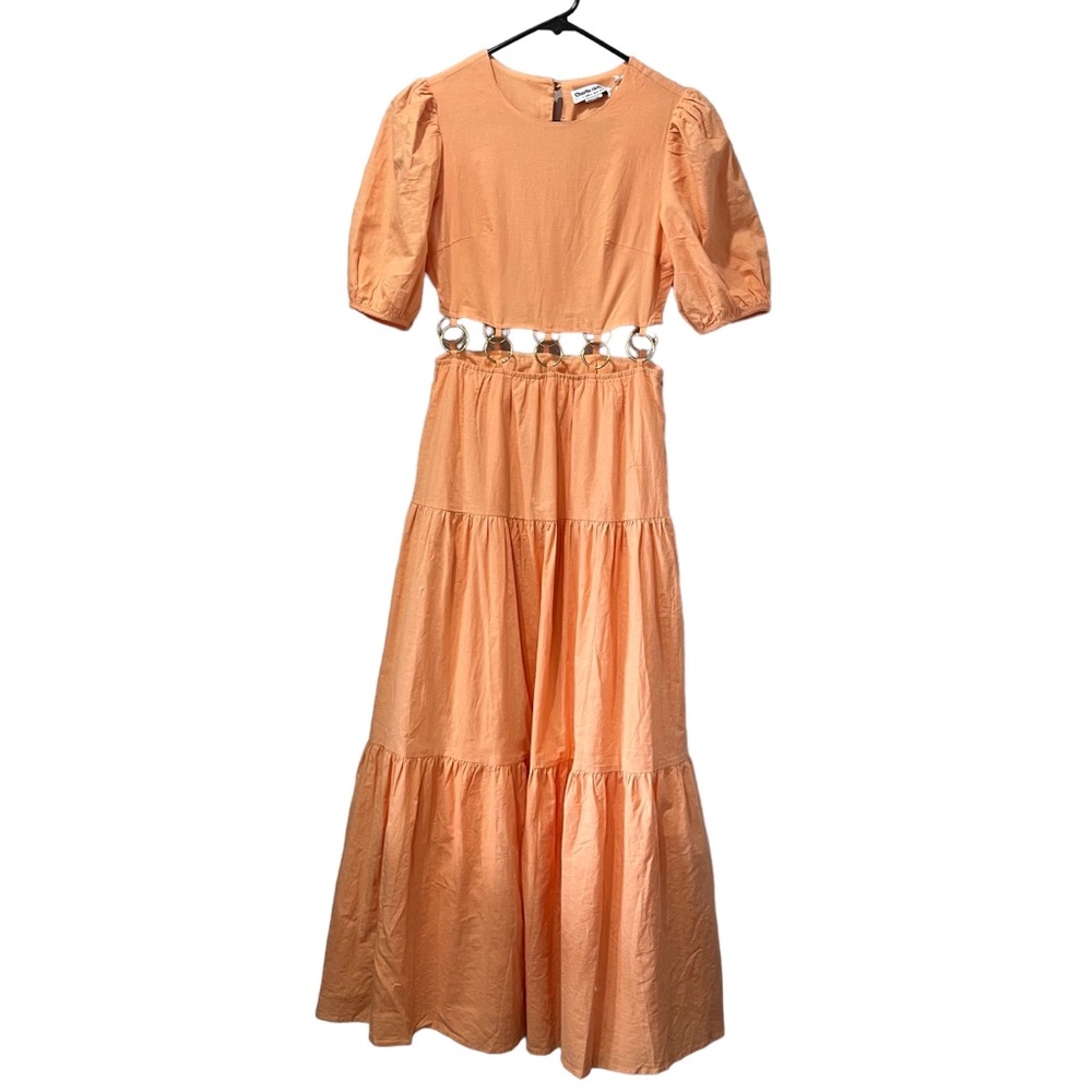 Charlie‎ Holiday Andrea Maxi Size 2 Apricot Orange puffed Sleeves Gold Hoops